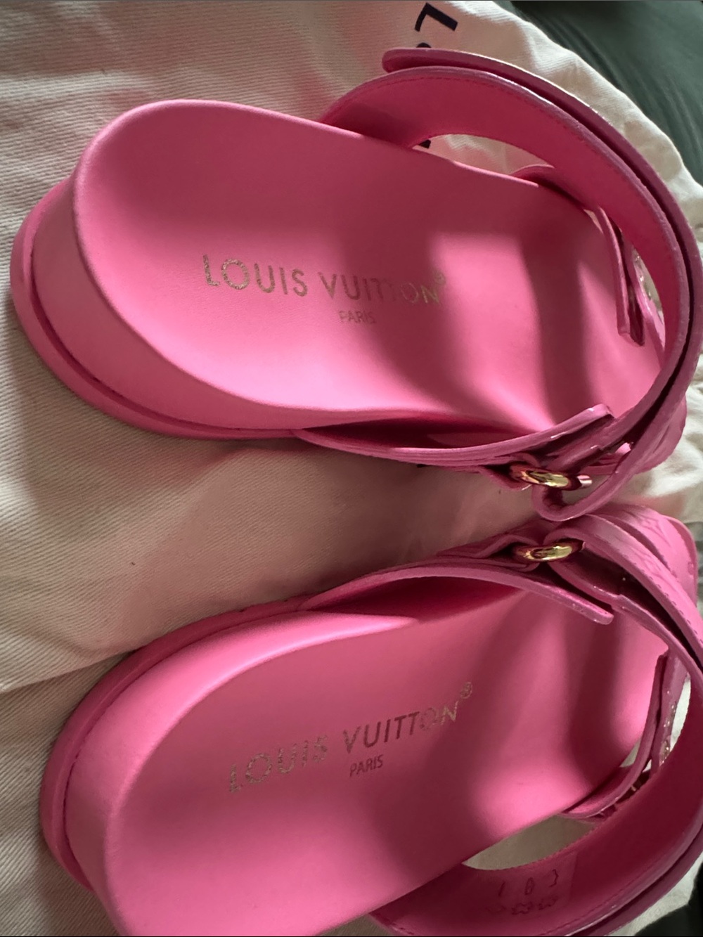LV Calfskin Monogram Embossed Bom Dia Flat Mule Sandals - Picture 3 of 8